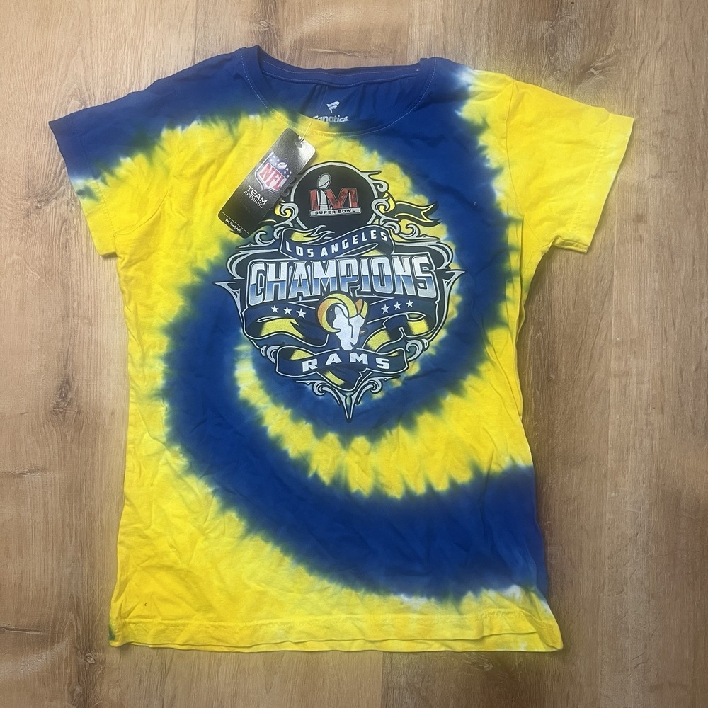 Los Angeles Rams Fanatics Super Bowl LVI Champions Tie-Dye T Shirt Womens M NEW